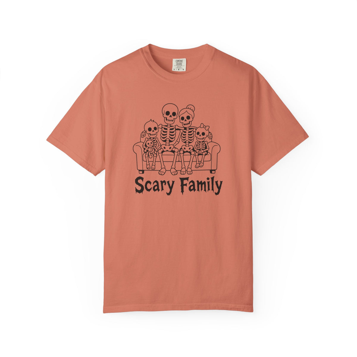 Scary Family Skeleton Tee — Halloween Orange Graphic T-Shirt