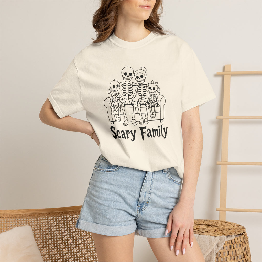 Scary Family Skeleton Tee — Halloween Orange Graphic T-Shirt