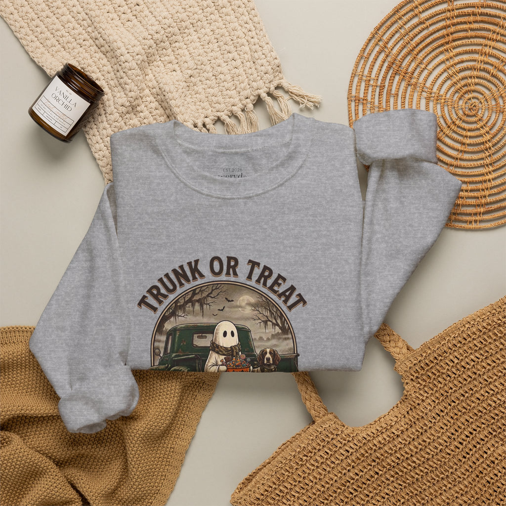 Halloween Trunk or Treat Crewneck Sweatshirt — Cute Ghost Pumpkin Graphic