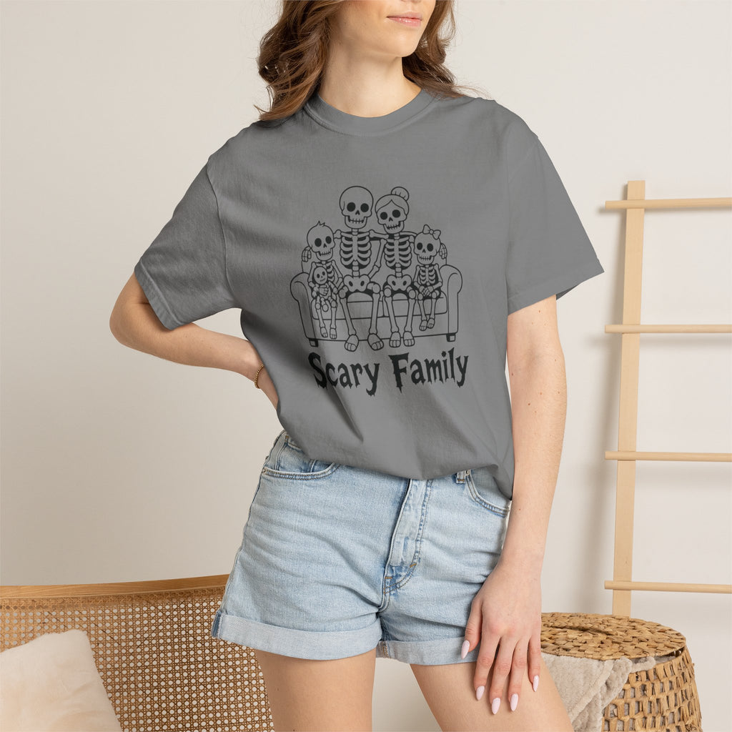 Scary Family Skeleton Tee — Halloween Orange Graphic T-Shirt
