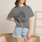 Scary Family Skeleton Tee — Halloween Orange Graphic T-Shirt