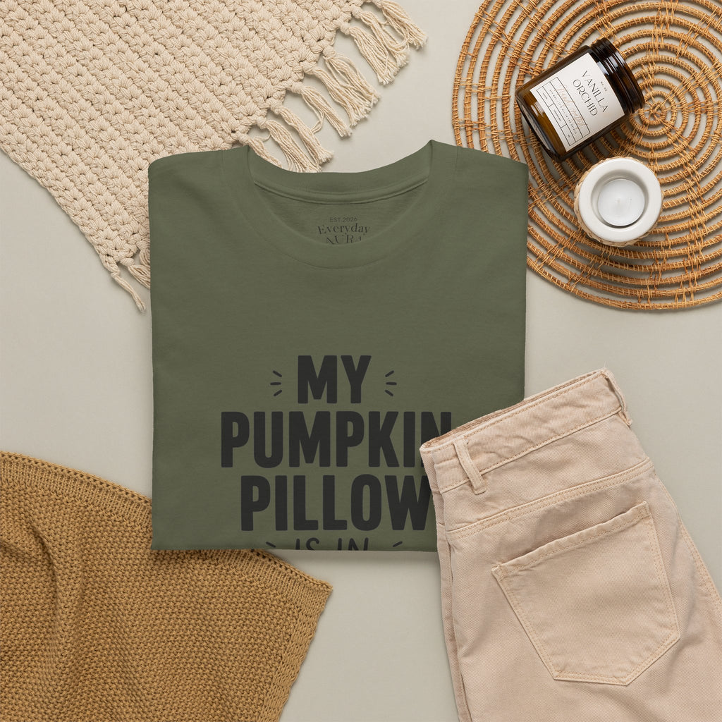 My Pumpkin Pillow Is In Charge T-Shirt — Cute Halloween Fall Graphic Tee