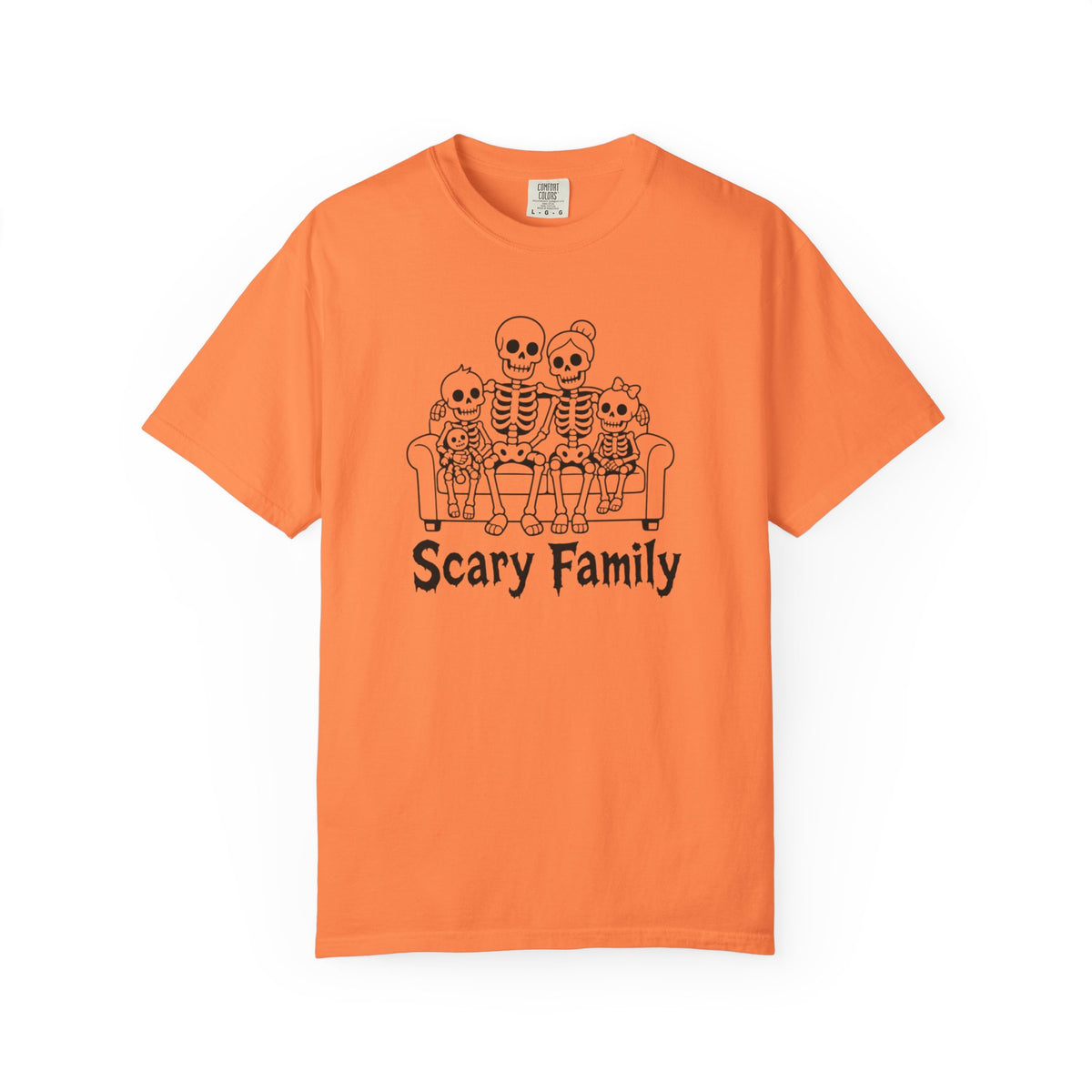 Scary Family Skeleton Tee — Halloween Orange Graphic T-Shirt