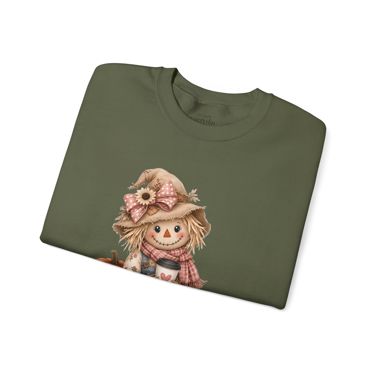 Fall Scarecrow Crewneck Sweatshirt — Cute Pumpkin & Sunflower Autumn Design