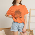 Scary Family Skeleton Tee — Halloween Orange Graphic T-Shirt