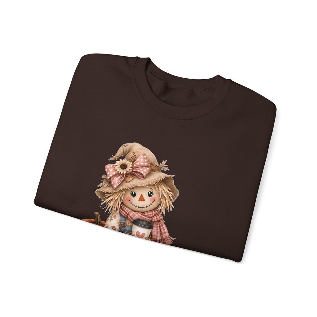 Fall Scarecrow Crewneck Sweatshirt — Cute Pumpkin & Sunflower Autumn Design