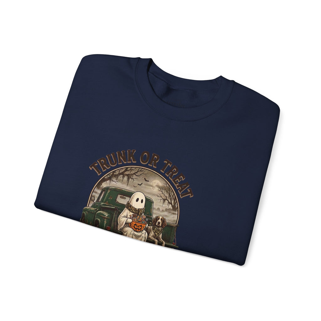 Halloween Trunk or Treat Crewneck Sweatshirt — Cute Ghost Pumpkin Graphic