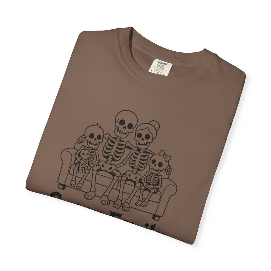 Scary Family Skeleton Tee — Halloween Orange Graphic T-Shirt