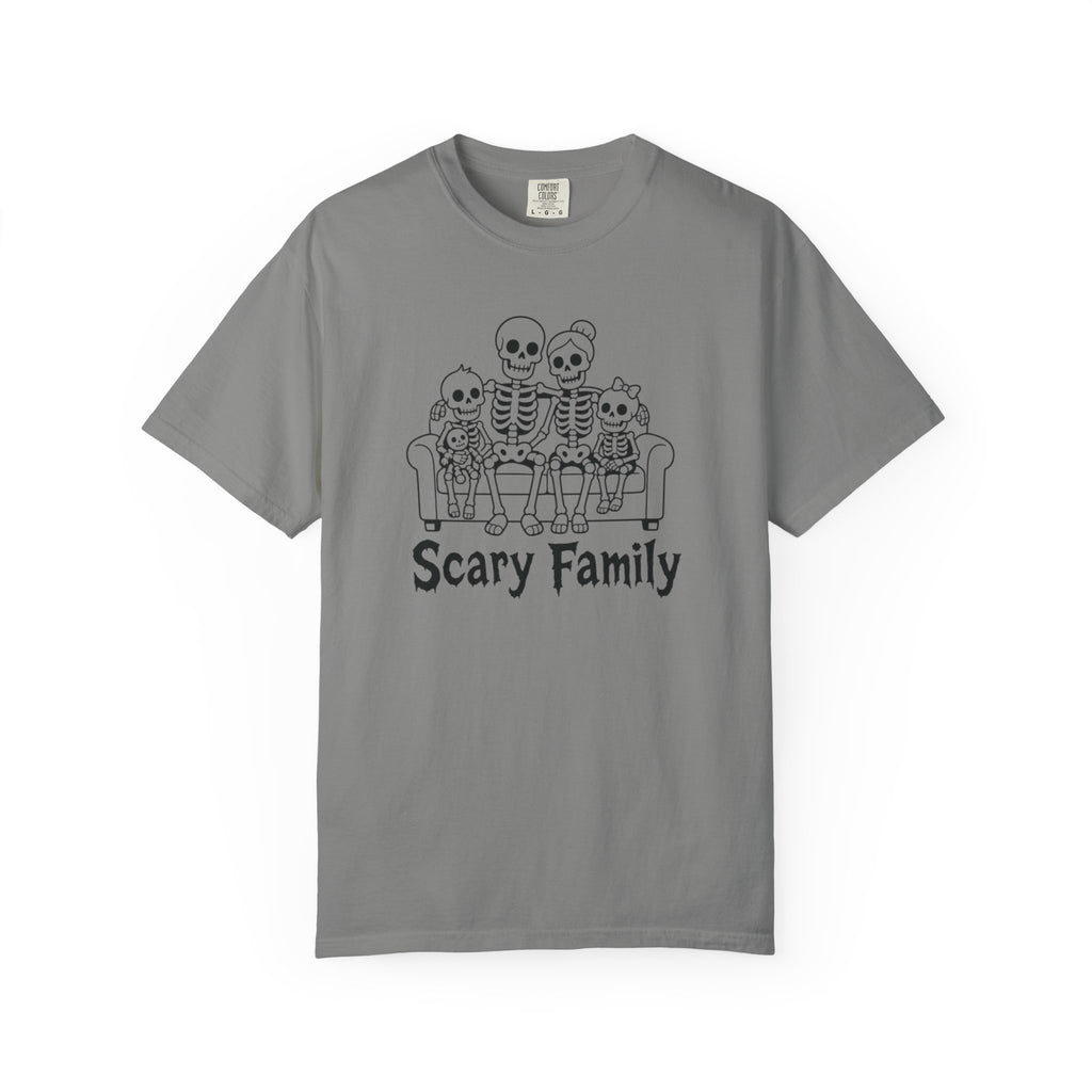 Scary Family Skeleton Tee — Halloween Orange Graphic T-Shirt