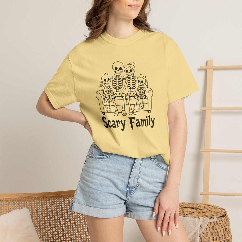 Scary Family Skeleton Tee — Halloween Orange Graphic T-Shirt