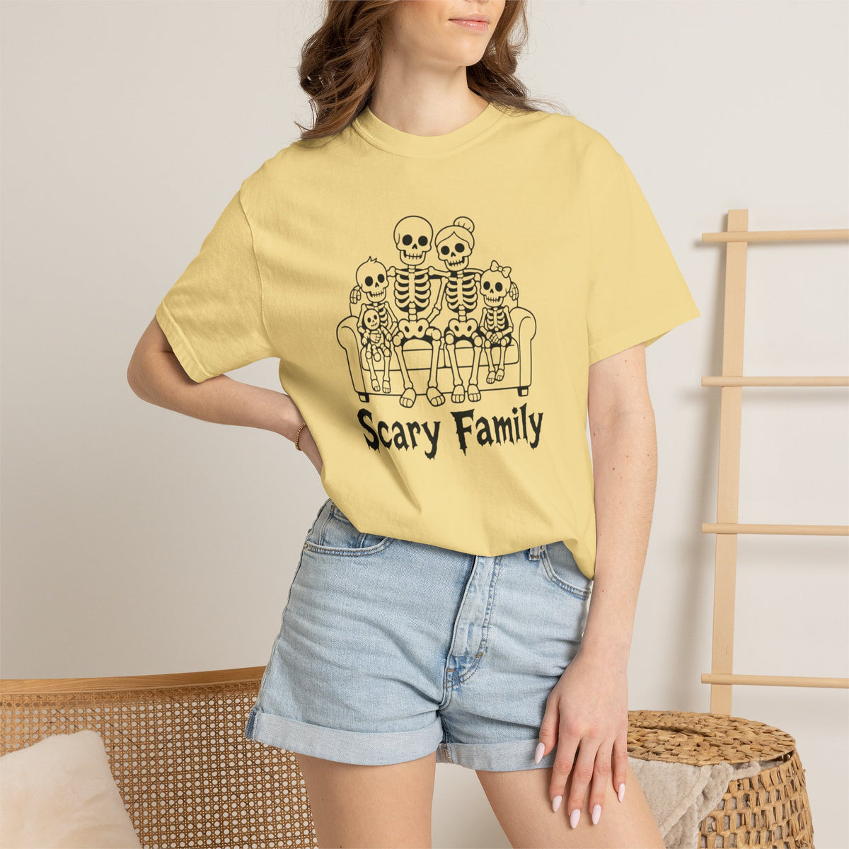 Scary Family Skeleton Tee — Halloween Orange Graphic T-Shirt