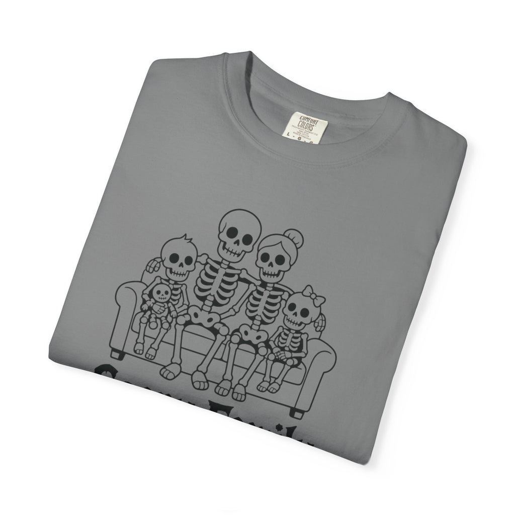 Scary Family Skeleton Tee — Halloween Orange Graphic T-Shirt