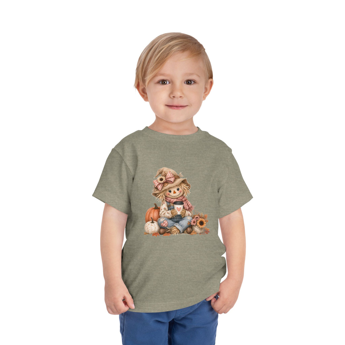 Toddler Tee — Autumn Scarecrow Pumpkin & Sunflower Fall Graphic