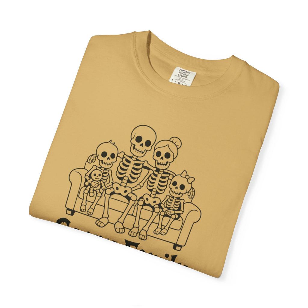 Scary Family Skeleton Tee — Halloween Orange Graphic T-Shirt
