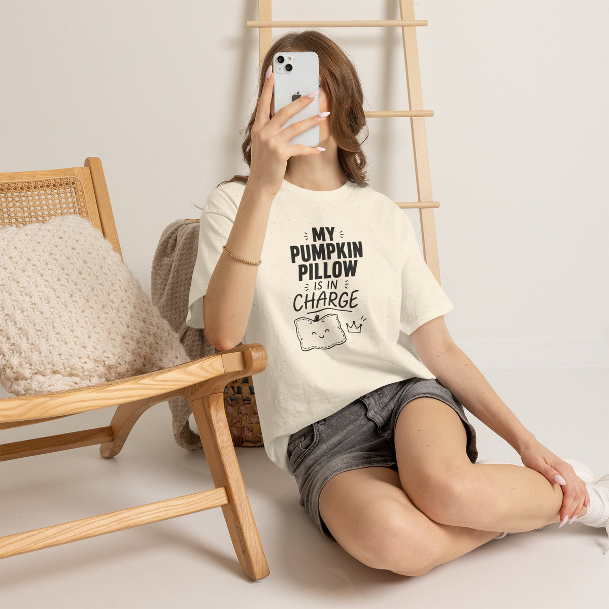 My Pumpkin Pillow Is In Charge T-Shirt — Cute Halloween Fall Graphic Tee
