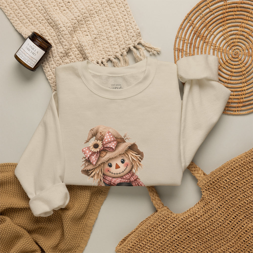 Fall Scarecrow Crewneck Sweatshirt — Cute Pumpkin & Sunflower Autumn Design