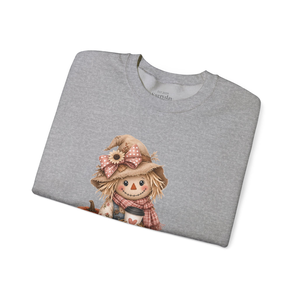 Fall Scarecrow Crewneck Sweatshirt — Cute Pumpkin & Sunflower Autumn Design