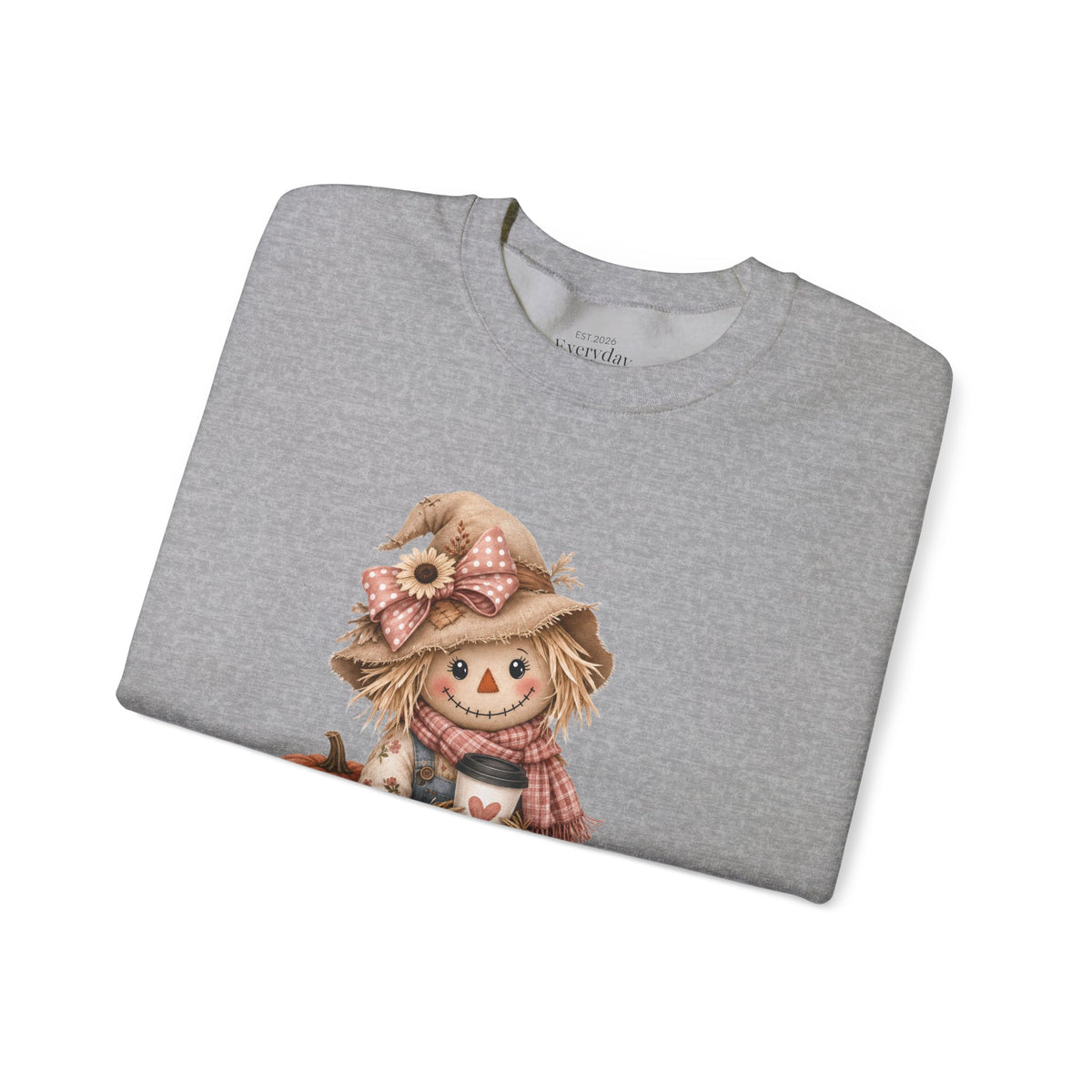 Fall Scarecrow Crewneck Sweatshirt — Cute Pumpkin & Sunflower Autumn Design