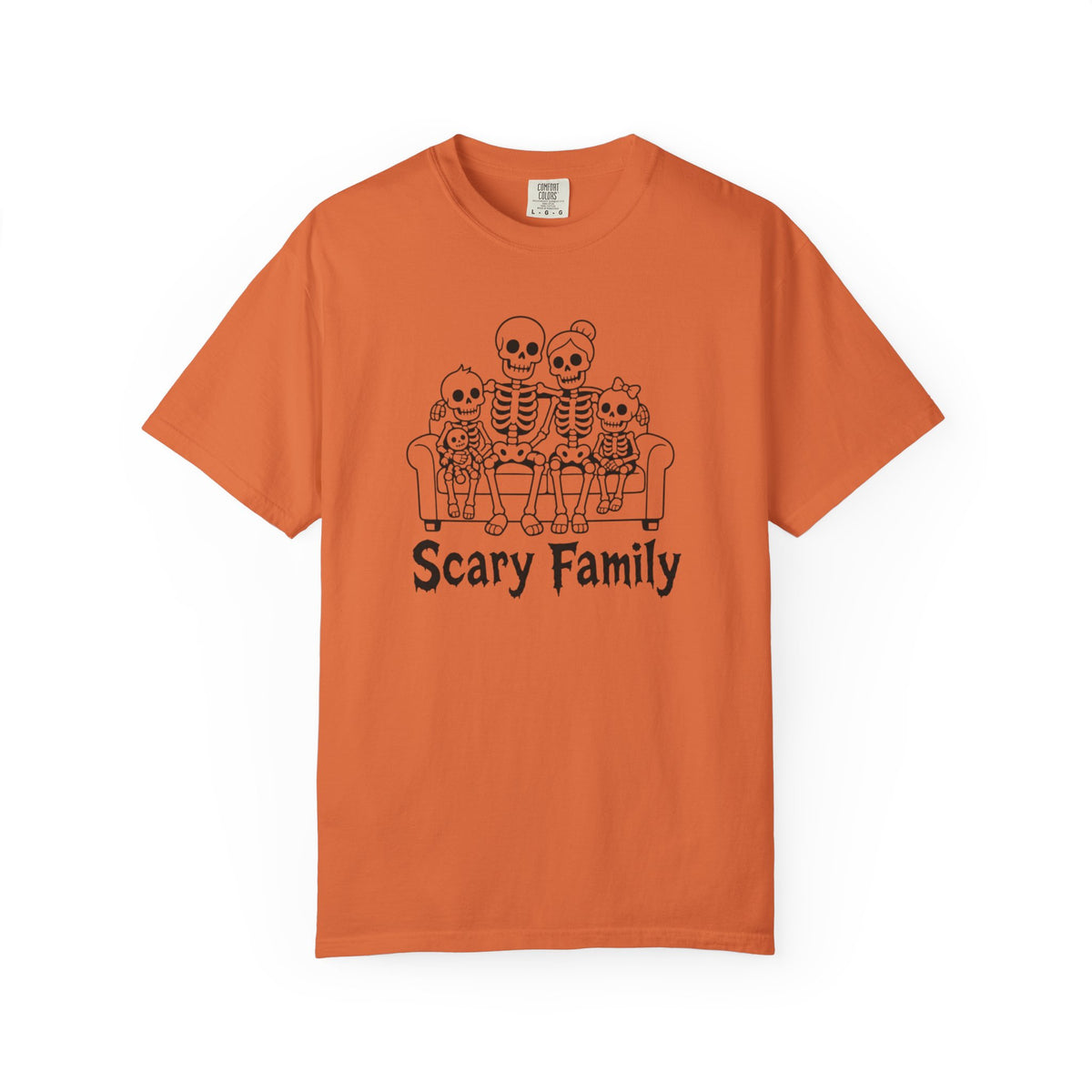 Scary Family Skeleton Tee — Halloween Orange Graphic T-Shirt