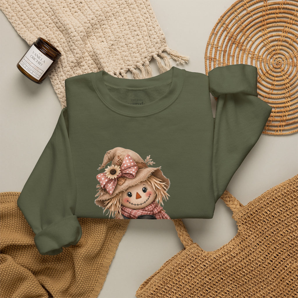 Fall Scarecrow Crewneck Sweatshirt — Cute Pumpkin & Sunflower Autumn Design