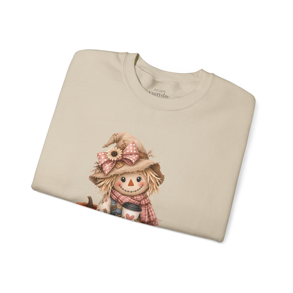 Fall Scarecrow Crewneck Sweatshirt — Cute Pumpkin & Sunflower Autumn Design
