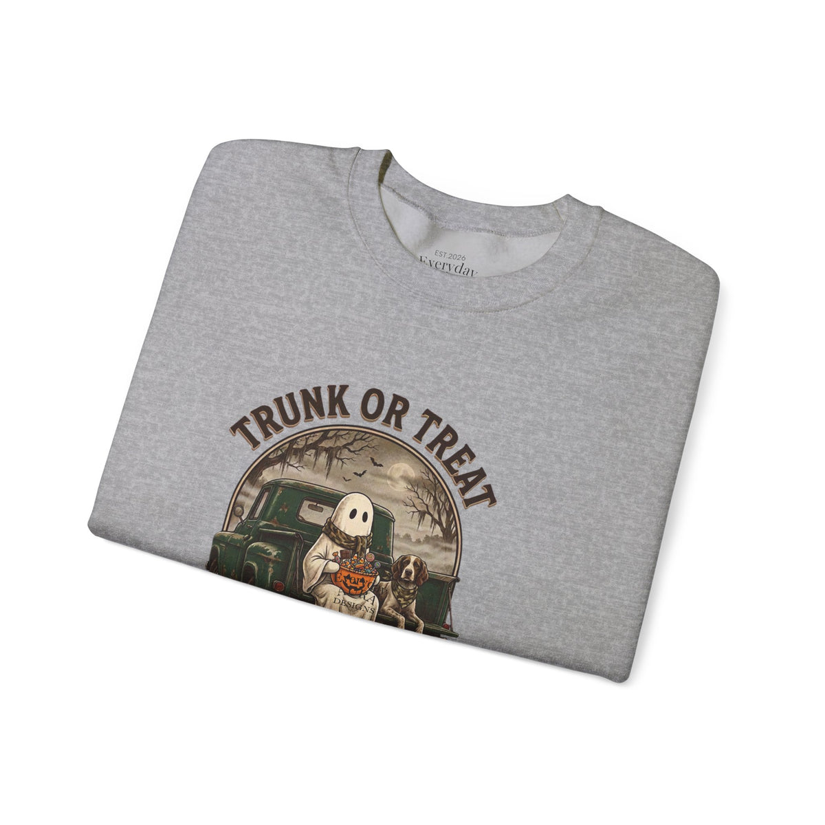 Halloween Trunk or Treat Crewneck Sweatshirt — Cute Ghost Pumpkin Graphic