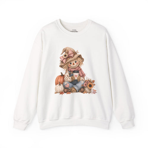 Fall Scarecrow Crewneck Sweatshirt — Cute Pumpkin & Sunflower Autumn Design