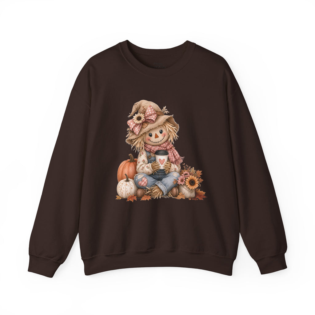 Fall Scarecrow Crewneck Sweatshirt — Cute Pumpkin & Sunflower Autumn Design