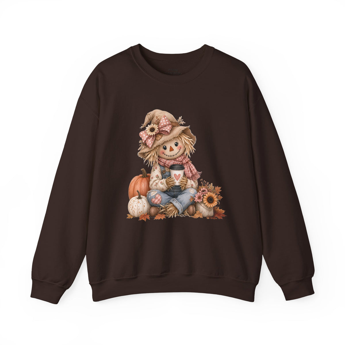 Fall Scarecrow Crewneck Sweatshirt — Cute Pumpkin & Sunflower Autumn Design